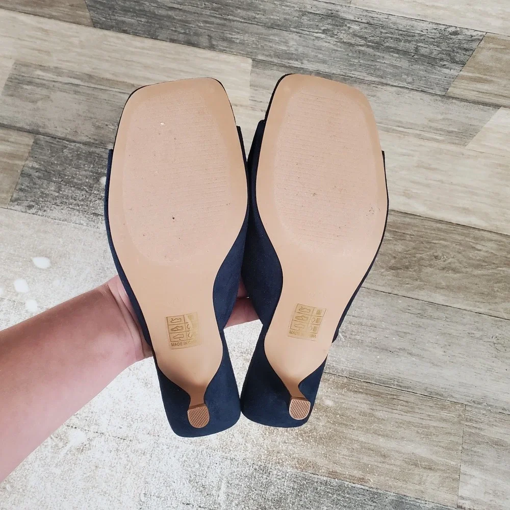 Journee Collection Navy Suede Open-Toe Kitten Heel Mule
